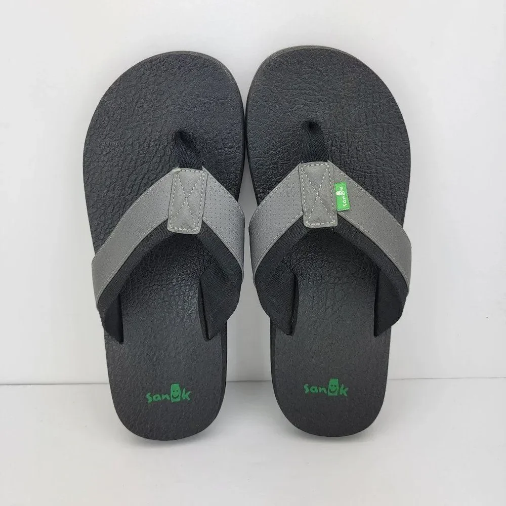 Sanuk Men's Size 8 Black Grey Beer Cozy 2 Yoga Mat Flip Flops Sandals SMS10823S